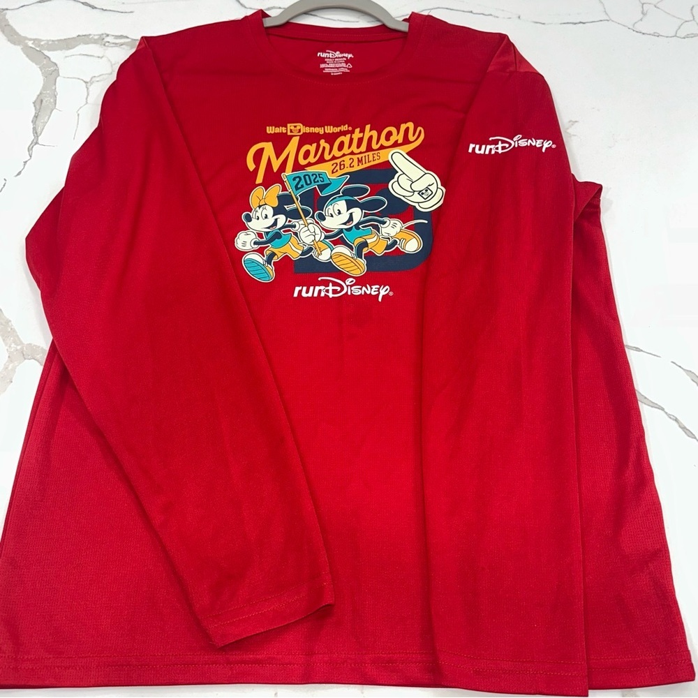 runDisney 2025 Walt Disney World Marathon Red Long Sleeve Performance Shirt L - Picture 6 of 9